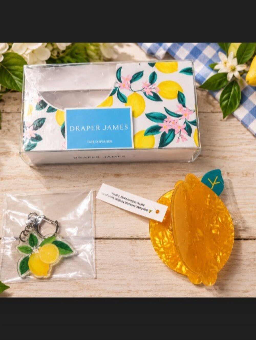 Draper James Lemon Tape Dispenser NWT, Lemon Hairclip NWOT, & Lemon Key Holder